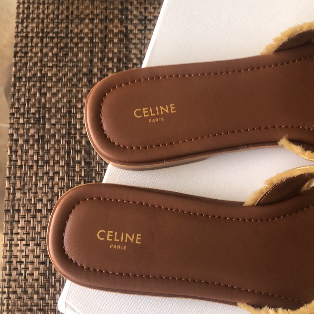Celine Beige Raffia Slide Sandals size 38 - Picture 4 of 9